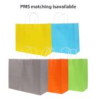 Five colorful paper bags with handles, text above reads: PMS matching is available.