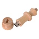 USB drive shaped like a wooden chess king with the top removed, revealing the USB connector.
