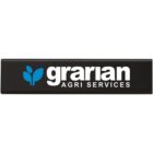 Black rectangular sign with the text Grarian Agri Services in white, featuring a blue leaf logo on the left.