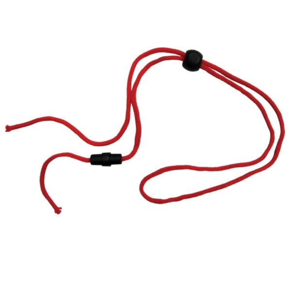 A red cord with adjustable black plastic toggles.