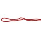 Red elastic looped into a simple knot on a white background.