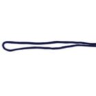 A navy blue shoelace looped on a white background.