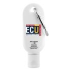 White bottle of sunscreen with ECU Edith Cowan University logo and a silver clip attached.