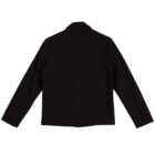 Black jacket shown from the back, with a collar and long sleeves.