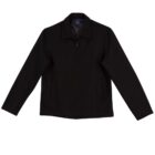 Black zip-up jacket with collar and two front pockets, on a white background.