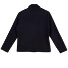 Black jacket seen from the back against a white background.