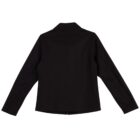Black jacket viewed from the back on a white background.