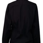 Black jacket with a high collar, viewed from the back.