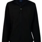 Black zip-up jacket with a high collar, viewed from the front.