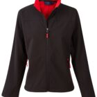 Black jacket with a red collar and zipper accents, displayed on a white background.