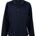 A navy blue zip-up jacket with a high collar and two front pockets.