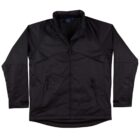 Black jacket with a zip-up front and two zippered pockets.