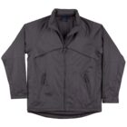 Dark gray zip-up jacket with a high collar and two zippered pockets.