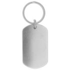 Silver blank dog tag keychain with a round keyring attached.