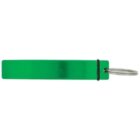 Green rectangular keychain with a metal keyring attached on one end.