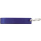 A plain blue rectangular keychain with a silver keyring attached.