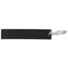 Black rectangular key tag with a metal key ring attached on one end.