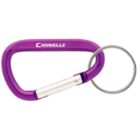 Purple carabiner keychain with silver key ring and CARAVELLE printed on the carabiner.