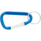 Blue carabiner keychain with a silver key ring attached.