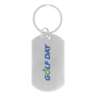 Silver keychain with “GOLF DAY” logo and a golf ball graphic on the word “GOLF.”.