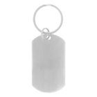 Silver blank dog tag keychain with a round key ring, viewed against a white background.