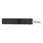 Black rectangular keychain with a metal key ring attached on one end.