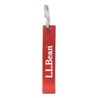 Red L.L.Bean keychain with white text and a metal key ring.