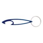 Blue metal bottle opener keychain with a circular silver key ring.