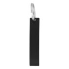 Black rectangular keychain with a silver key ring, shown against a white background.