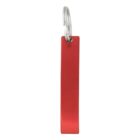 Red rectangular key tag with a silver keyring attached at the top.