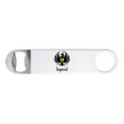 A white bottle opener with a metal end is shown. It features a black and yellow eagle logo with the word Imperial printed beneath it. The opener has a circular hole at one end and an opening for caps on the other.