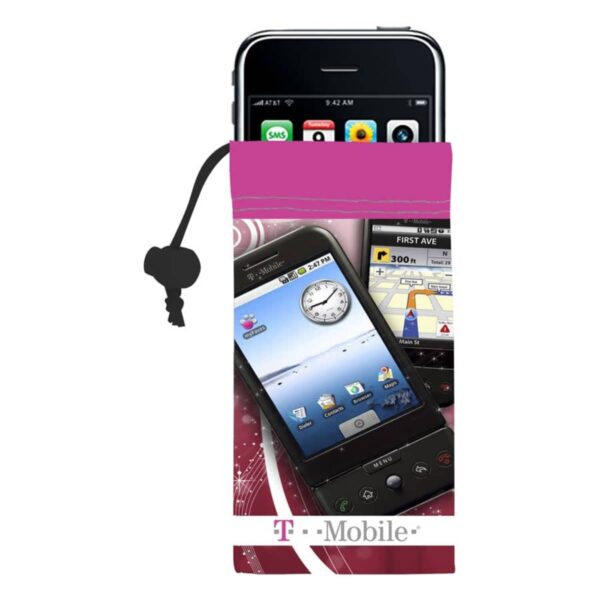 Drawstring pouch with images of smartphones and the T-Mobile logo at the bottom.