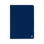 Dark blue notebook with rounded corners and a small white K logo in the bottom right corner.