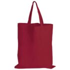 A plain red reusable tote bag with two handles.