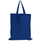 A plain blue reusable tote bag with two handles.