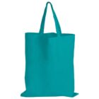 A plain teal tote bag with two handles against a white background.
