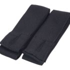 Two black fabric belts with a textured pattern, folded neatly side by side. The belts appear to be made of a sturdy material, featuring stitched ends. They are simple and unadorned, suggesting a practical use.