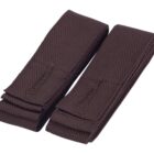 Two folded brown fabric belts with a textured pattern lie side by side against a white background.