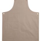 Plain beige apron with a front pocket and metal grommets for straps.