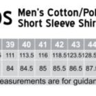 Size chart for M7020S mens cotton/poly stretch short sleeve shirt.