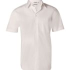 White short-sleeve button-up shirt with a front pocket.