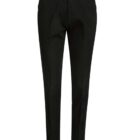 Black straight-leg pants with a button and zipper closure.