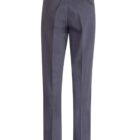 Gray pants viewed from the back, featuring belt loops and a rear pocket.