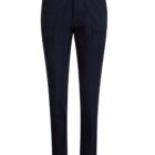 Dark blue formal trousers on a white background.