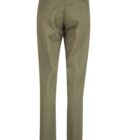 Olive green pants viewed from the back, with a straight fit and belt loops.