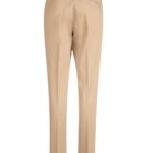 Beige trousers viewed from the back, showing pockets and belt loops.