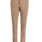Beige khaki pants with a button and zip closure, displayed on a white background.