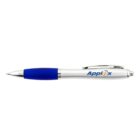 Silver and blue ballpoint pen with Applox logo printed on the side.