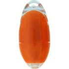 Oval-shaped orange plastic float with a hole at the top for fishing line attachment.