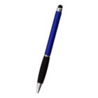 A blue and black pen with a silver tip, shown on a white background.